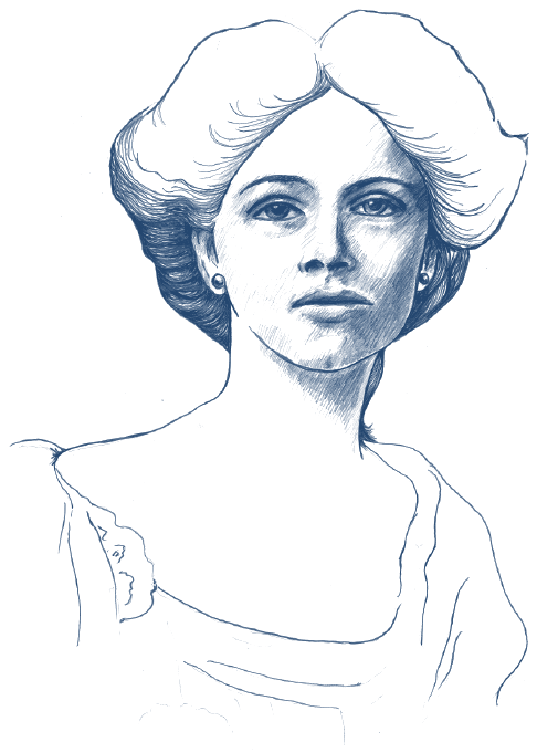Line drawing of Monica Brewster, the eatery’s namesake